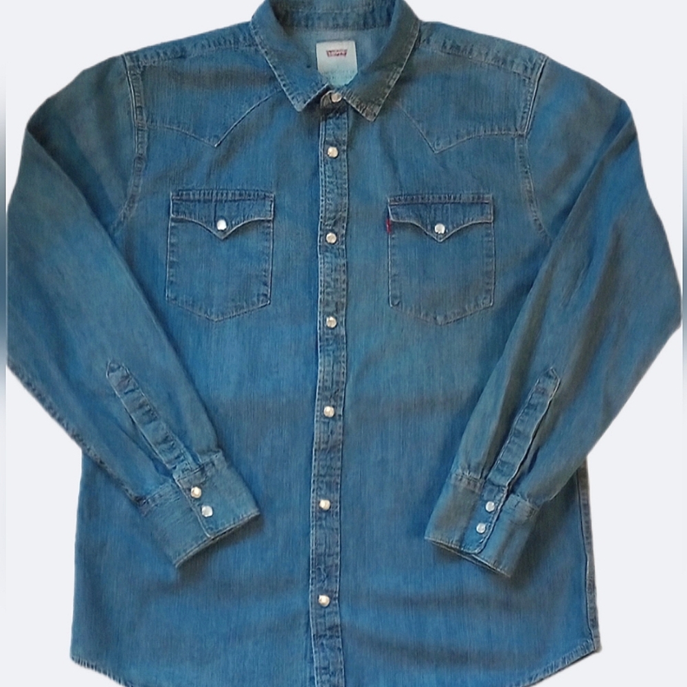 Vintage Levi's Denim Pearl Snap Men's Long Sleeve Western  Shirt Size Large